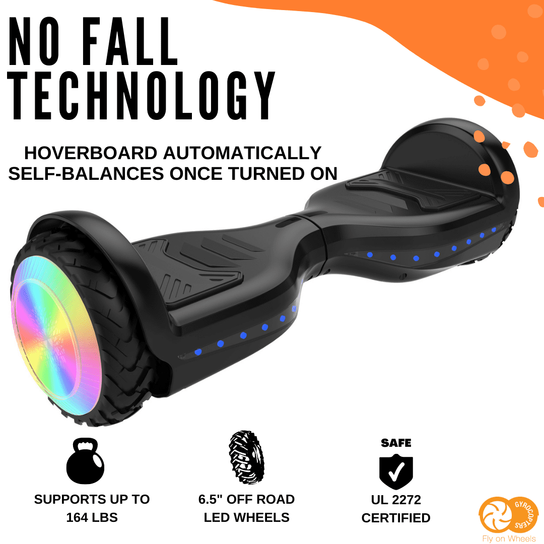 Gyrocopters Pro 6.0 All Terrain Hoverboard Speed up to 15km h 250W Powerful Motor 6.5 LED wheels 165 lbs weight capacity UL2272 certified BLACK Walmart
