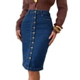 thumbnail image 4 of Idoravan Jean Skirts for Women Denim Knee Length Button Up Jean Skirt Women Women's Summer Solid Color Pocket Versatile Denim Mini Skirt, 4 of 4