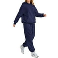 thumbnail image 5 of Nokdvo Casual Outfits for Women 2 Piece Sets Fall Winter Long Sleeve Casual Hoodie Sweatsuit Ribbed Sweatpants Tracksuit with Pockets,Dark Blue 2XL, 5 of 5