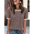 thumbnail image 6 of Women'S Textured Shirts Tops Short Cap Sleeve Shirts Loose Fit Summer Outfits Khaki XL, 6 of 8