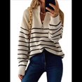 thumbnail image 1 of Suéteres de Punto de Larga con Cuello en V y Media Cremallera para Mujer, Otoño e Invierno, A , de Gran Tamaño. Crema M, 1 of 7