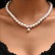 thumbnail image 1 of Elegante collar de perlas grandes para boda para mujer, colgante de luna con perla de imitación blanca irregular, 1 of 4
