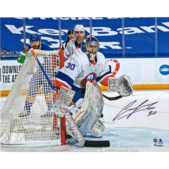 Ilya Sorokin New York Islanders Autographed 16" x 20" White Jersey in Net Photograph - Fanatics Authentic Certified