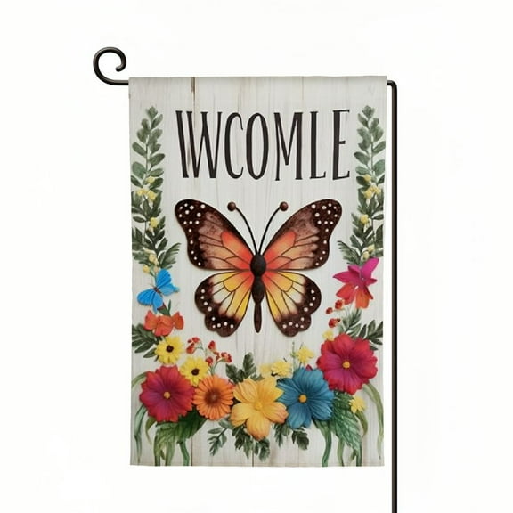 PHYHOO  Welcome Spring Butterfly Garden Flag Double Sided, Burlap Small Vertical Spring Floral Flower Garden Yard Flags for Seasonal Outside Outdoor House Decoration White