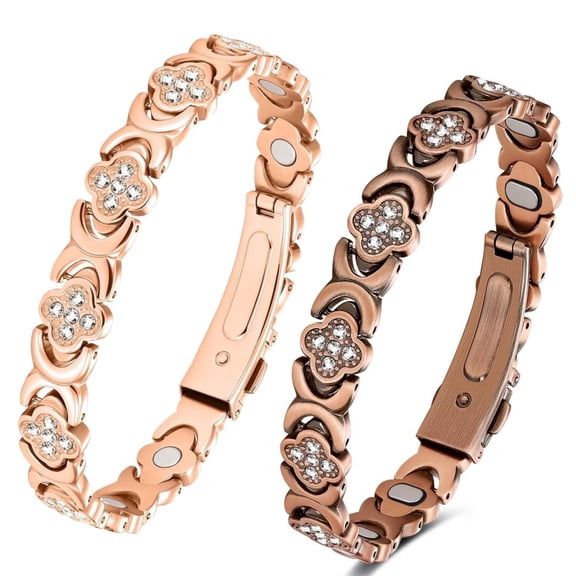 Wollet Clover Copper Magnetic Bracelets for Women, Pure Copper Jewelry Gift Set with 3500 Gauss Magnets
