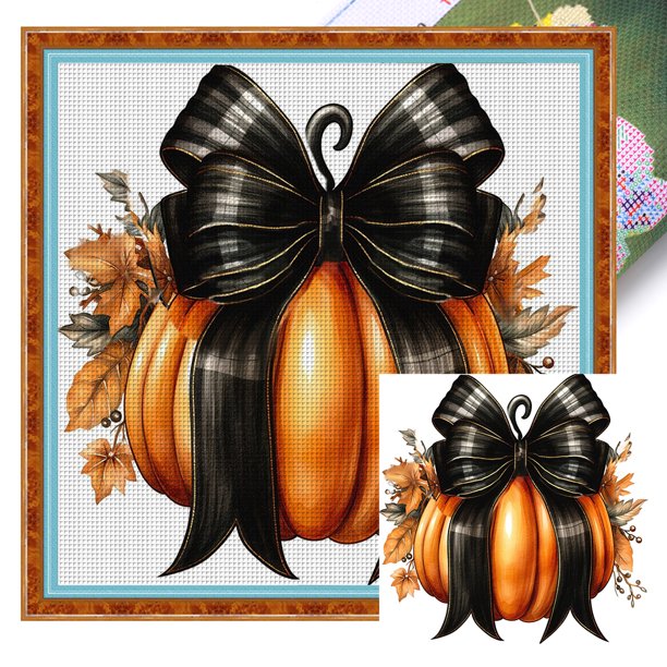 Hilo Algodón Ecológico Bordado Punto Cruz Con Lazo Calabaza Impreso 11CT 40x40cm