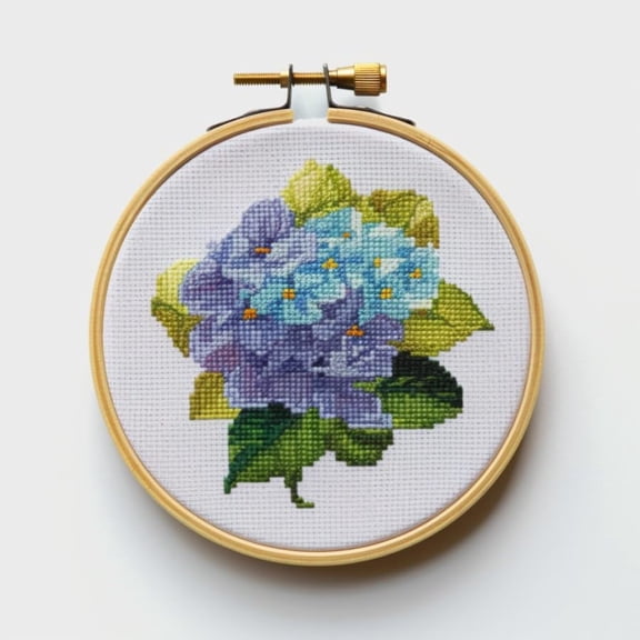 Stamped Cross Stitch Kits with Hoop for Starter Kits Hydrangea Flowers DIY 11CT Pre-printed Patterns Needlepoint Embroidery Needlework Kit for Home Decor 38x38cm (156)