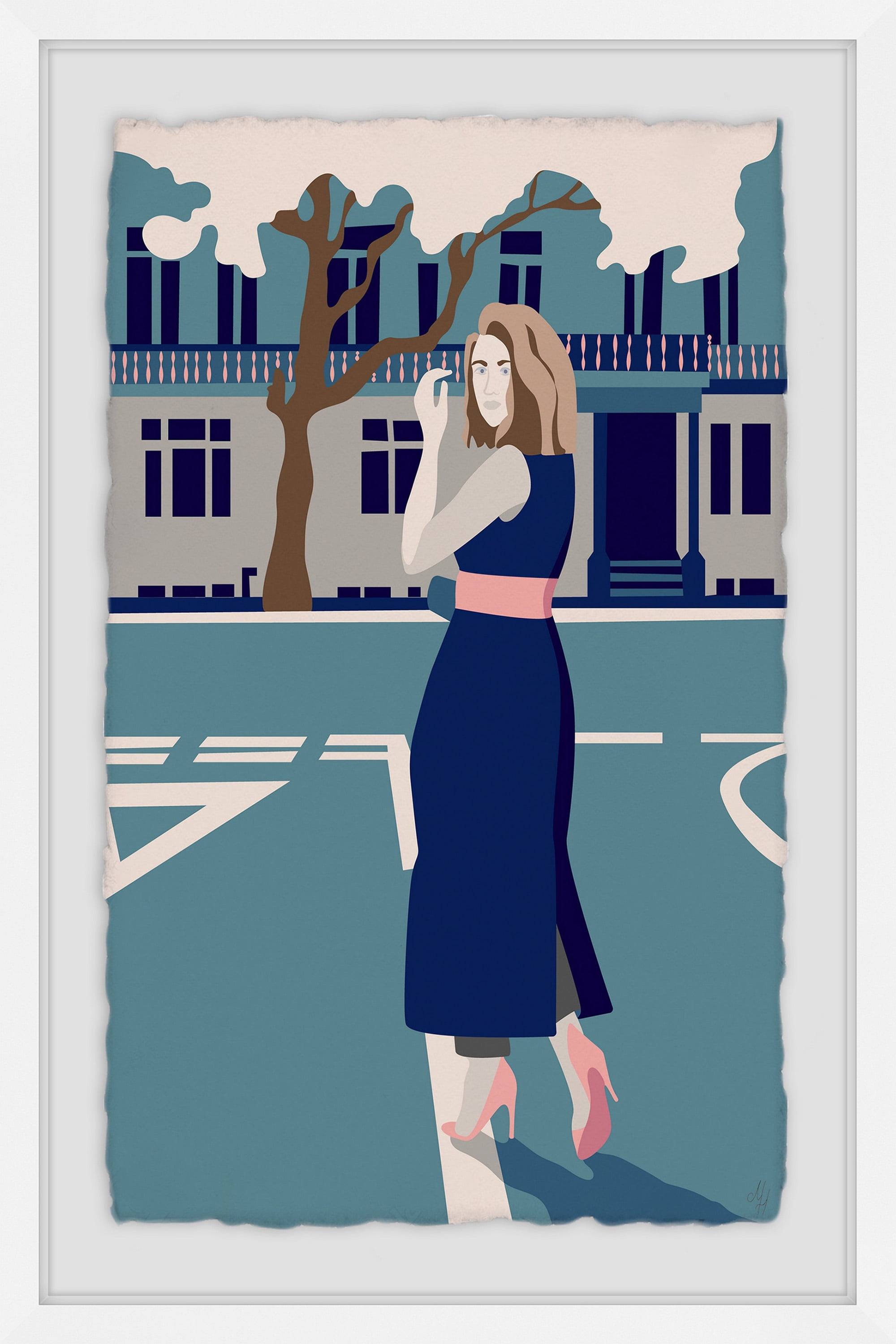 Crossing in Blue Framed Painting Print