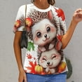thumbnail image 3 of Autumn Hedgehogs Delight Womens Tops Women's Fashion Casual Short Sleeve Flower Print Round Neck Pullover Top Blouse, 3 of 7