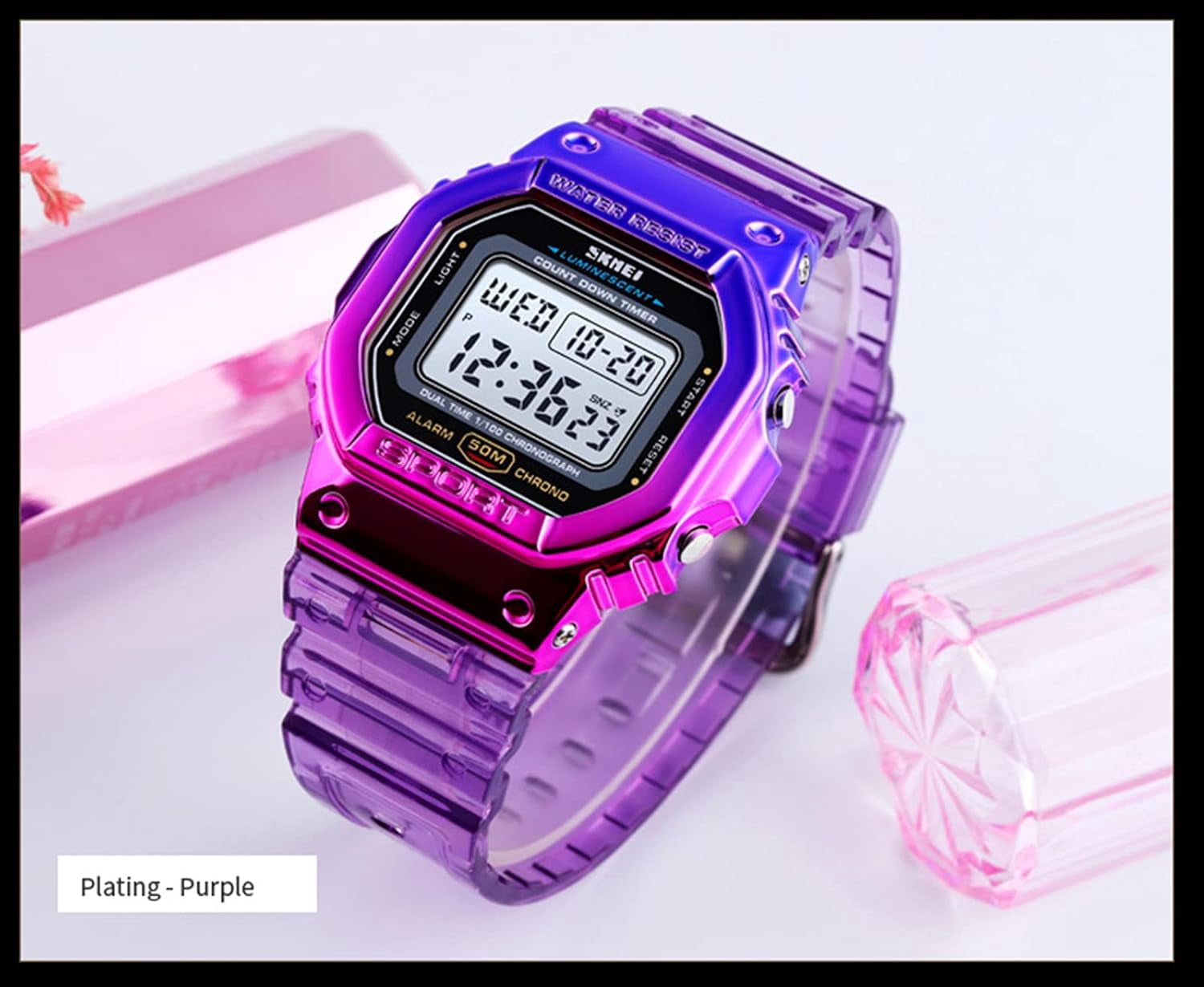 Watches Women Sport Digital Multi-Function Watch for Men Transparent Colorful Strap LED Waterproof Wristwatch with PU Band