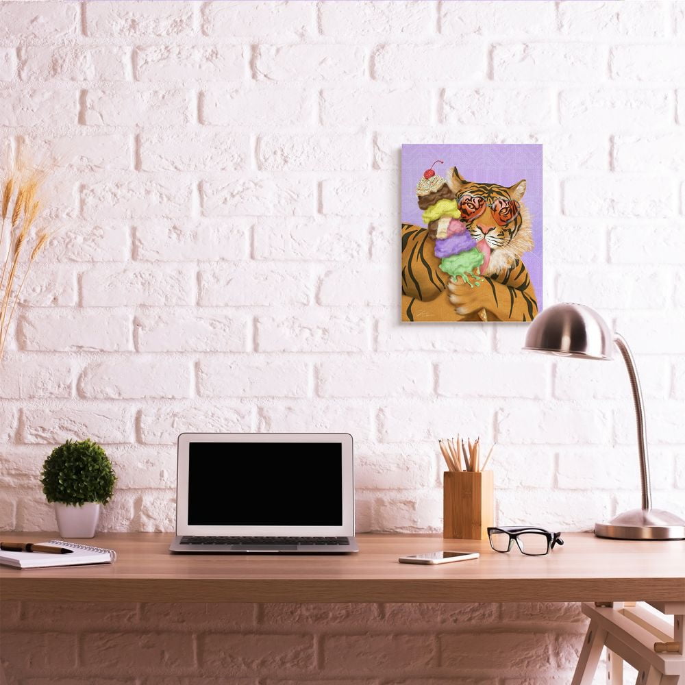 Stupell Industries Glamour Tiger with Colorful Ice Cream Cone Designed by Shari Warren