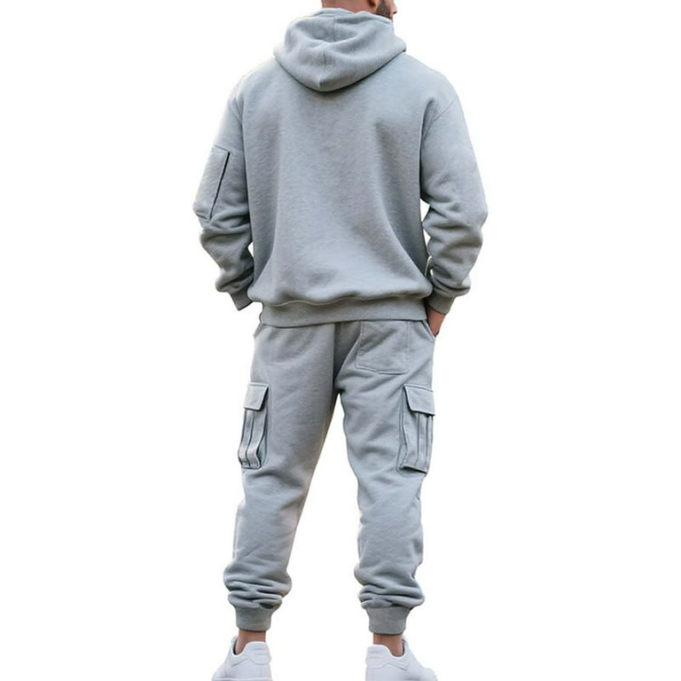 Atogsazn Mens Cargo Sweatsuit Quarter Zip Hoodie Sweatpant Outfit