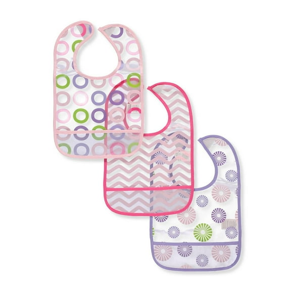 Luvable Friends 3-Pack Easy-Clean Bibs - pink, one size