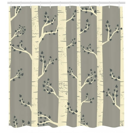 Grey Shower Curtain Birch Tree Branches Vintage Bohemian