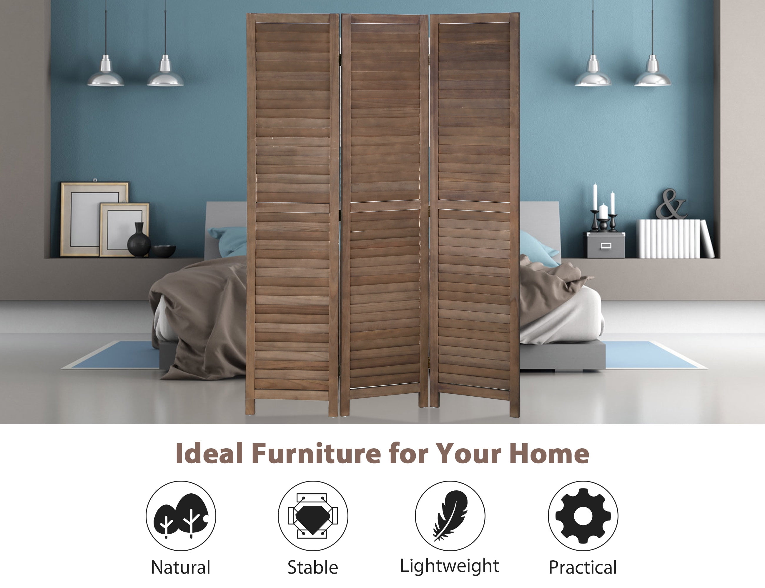 YRLLENSDAN 3 Panel Wood Room Divider 5.6 Ft Tall Privacy Wall Divider Outdoor Room Divider 66.9" x 16.9" Each Panel Folding Wood Screen for Home Office Bedroom Restaurant (Brown)
