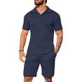 thumbnail image 4 of Kixjoy Men's 2 Piece Outfit Sets Short Sleeve Big and Tall Collared T-Shirts and Shorts Set Lounge Soft Sports Tracksuit Men, Navy 3XL, 4 of 4