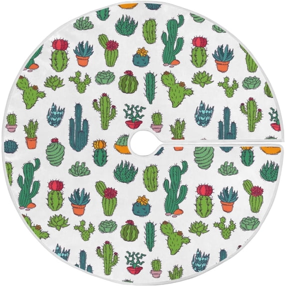 FMSHPON Green Cactaceous Tree Xmas Christmas Tree Skirt Stand Mat for Holiday Party Decoration Indoor Outdoor 48 inches