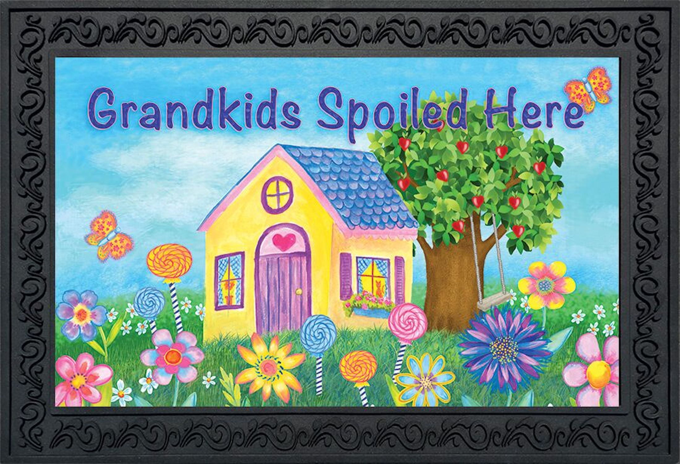 Grandkids Spoiled Here Spring Doormat Floral Grandchildren 18" x 30" 