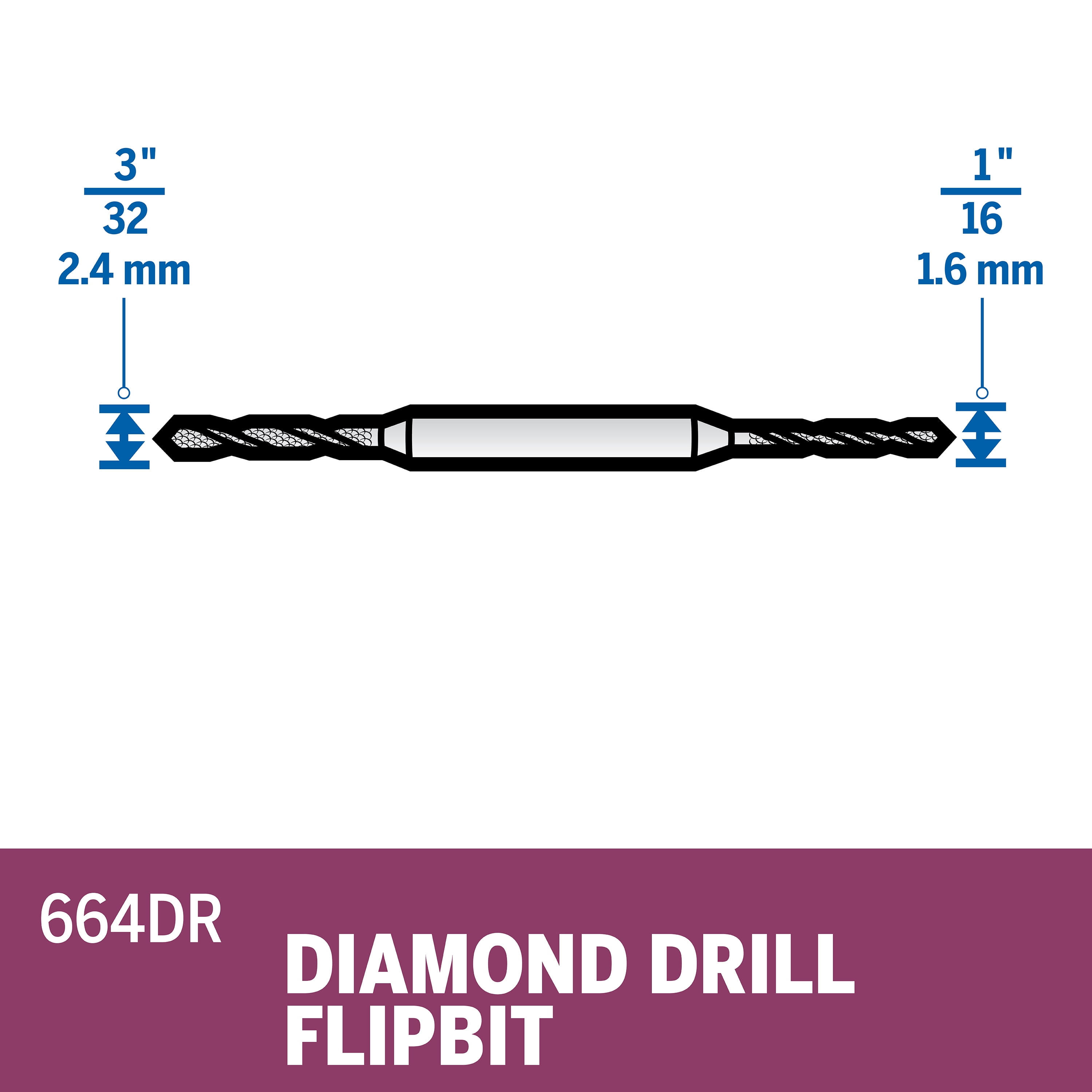 Dremel 664DR 1/8" Diamond Drill FlipBit for Hard Materials, Diamond Grit 3/32-in Cutting Bit Rotary Accessory