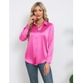 thumbnail image 3 of Zeagoo Button Up Shirt Women Satin Long Sleeve Loose Office Blouses Collared Dressy Casual Business Silk Tops, 3 of 6