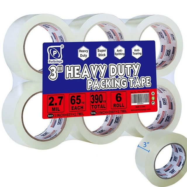 Cinta de embalaje PERFECTAPE 3, resistente, 65 yardas x 3 cm, 6 rollos