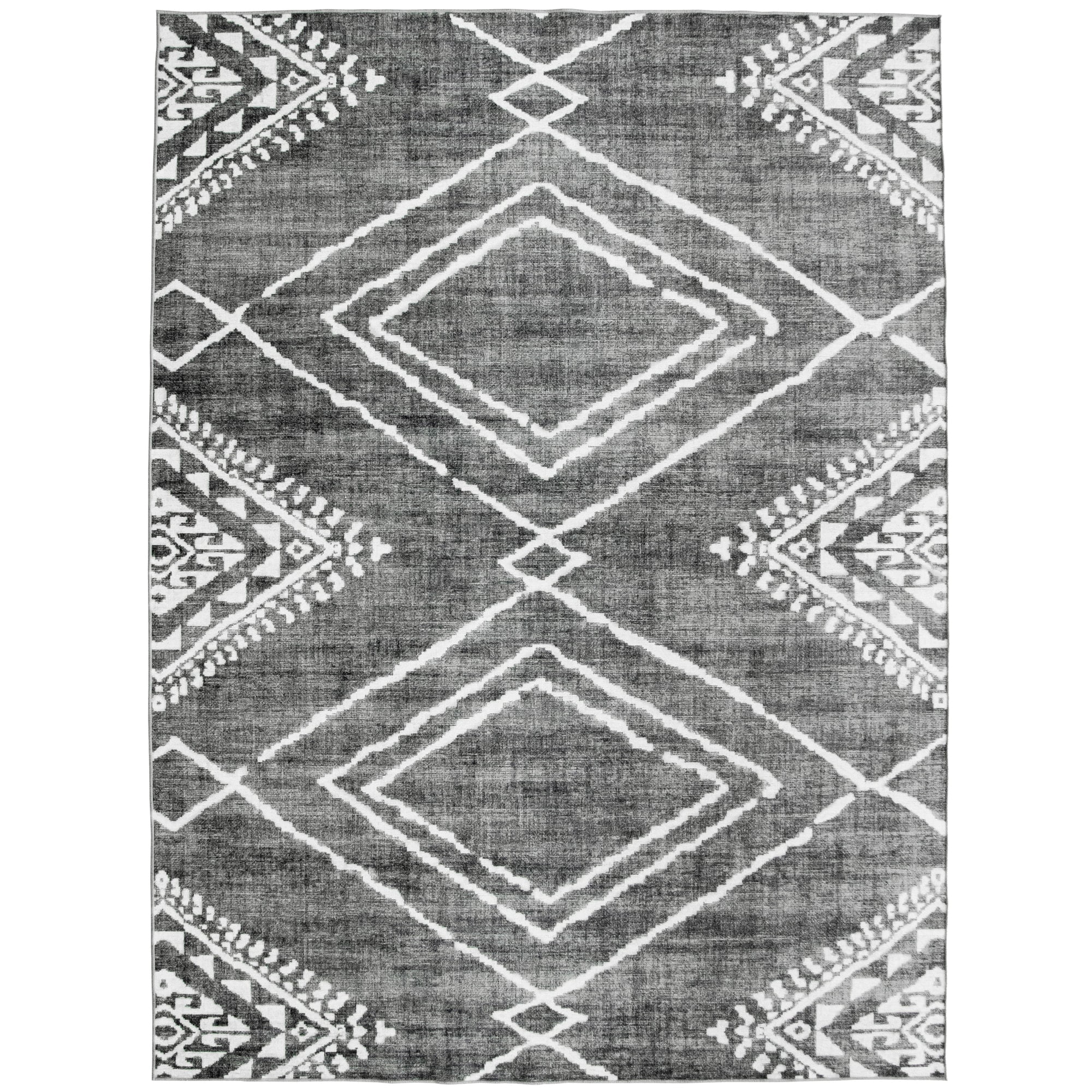 ReaLife Rugs Machine Washable Moroccan Diamond Gray Ecofriendly