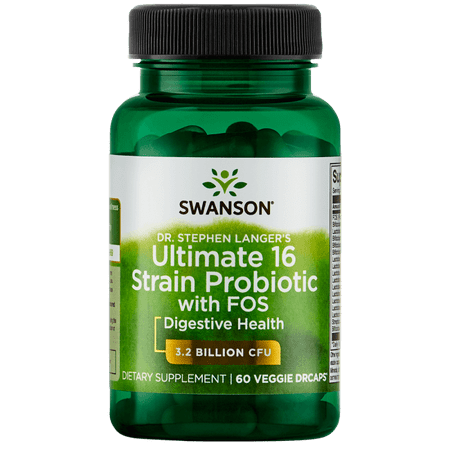 Swanson Dr. Stephen Langer's Ultimate 16 Strain Probiotic with FOS Vegetable Capsules, 3.2 Billion CFU, 60 (Best Probiotic With Most Strains)