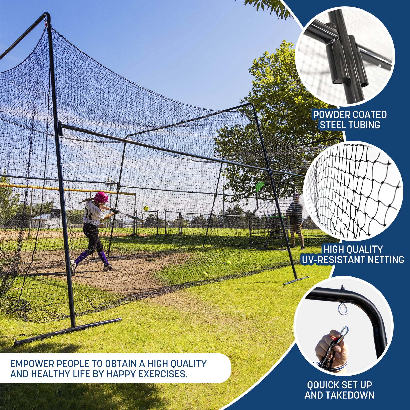 Collapsible 40ft Professional Batting Cage, Heavy-Duty Steel Frame & UV Net for Baseball & Softball, Indoor/Outdoor Use