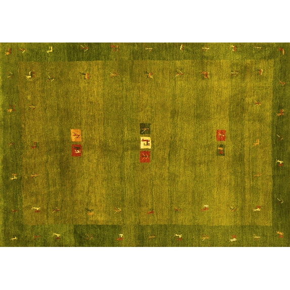 Ahgly Company Machine Washable Indoor Rectangle Abstract Yellow Contemporary Area Rugs, 2' x 5'