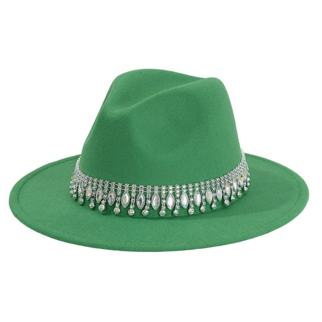 GPOECD Stylish Western Cowboy Hat with Rhinestone Embellishments for Country Dance Parties and Events Green,One Size