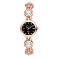 thumbnail image 1 of Reloj de pulsera analógico de cuarzo con esfera redonda para mujer, correa de aleación, reloj de diamantes de imitación (oro rosa y negro), 1 of 2