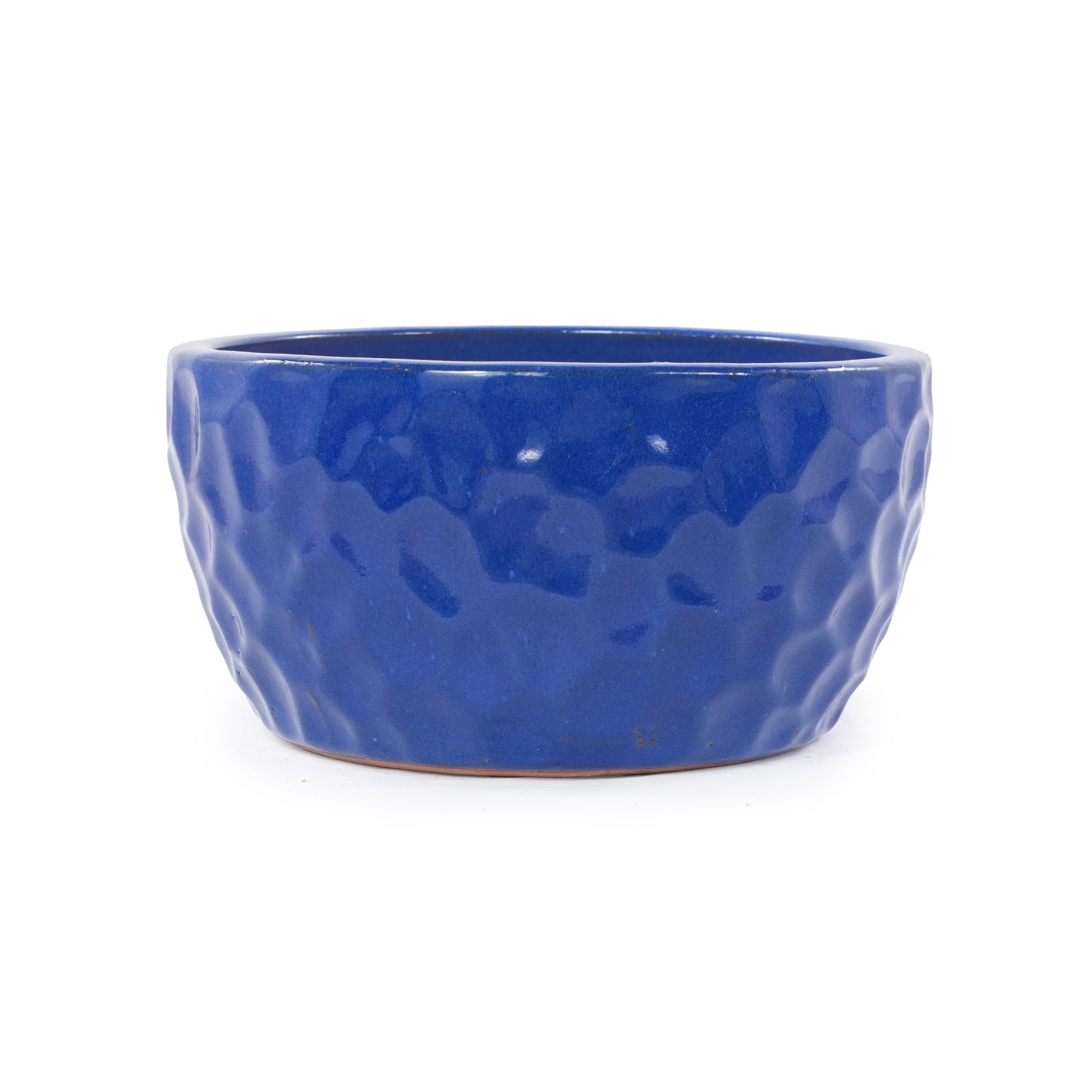 Leumius Set of 3 Handmade Ceramic Planter, 15"/12"/10" Diameter, Cobalt Blue Hammered Texture, for Succulents & Violets, Indoor/Outdoor Use on Windowsill & Bookshelf Antique Blue