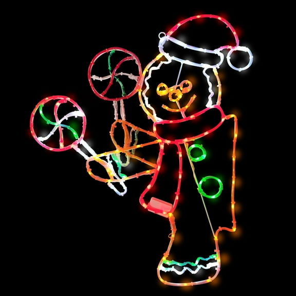 2' Gingerbread Window Decoration with 159 Multi-Color LED Tube Lights with Motion