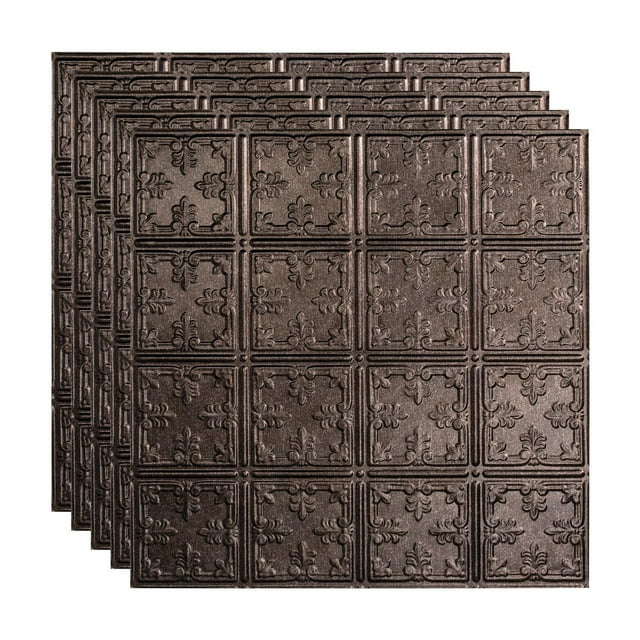 FASÄDE Traditional 10 Decorative Vinyl 2ft x 2ft Lay in Ceiling Panel in Smoked Pewter (5 Pack)