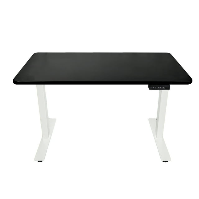 AnthroDesk Programmable Single Motor Electric Sit Stand Desk (White Frame with 48 x 30" Black/Mahogany Top)