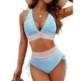 thumbnail image 1 of Traje de Baño de Cintura Alta de las Mujeres V-Cuello Ajuste de Cordón Ajustado Junta Dividida Conjunto para la Playa Piscina Verano, 1 of 4