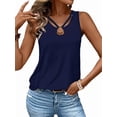 thumbnail image 2 of Tank Top for Women Loose Fit Sleeveless V Neck Tops Dressy Casual Eyelet Summer Flowy Blouse Navy blue L, 2 of 5