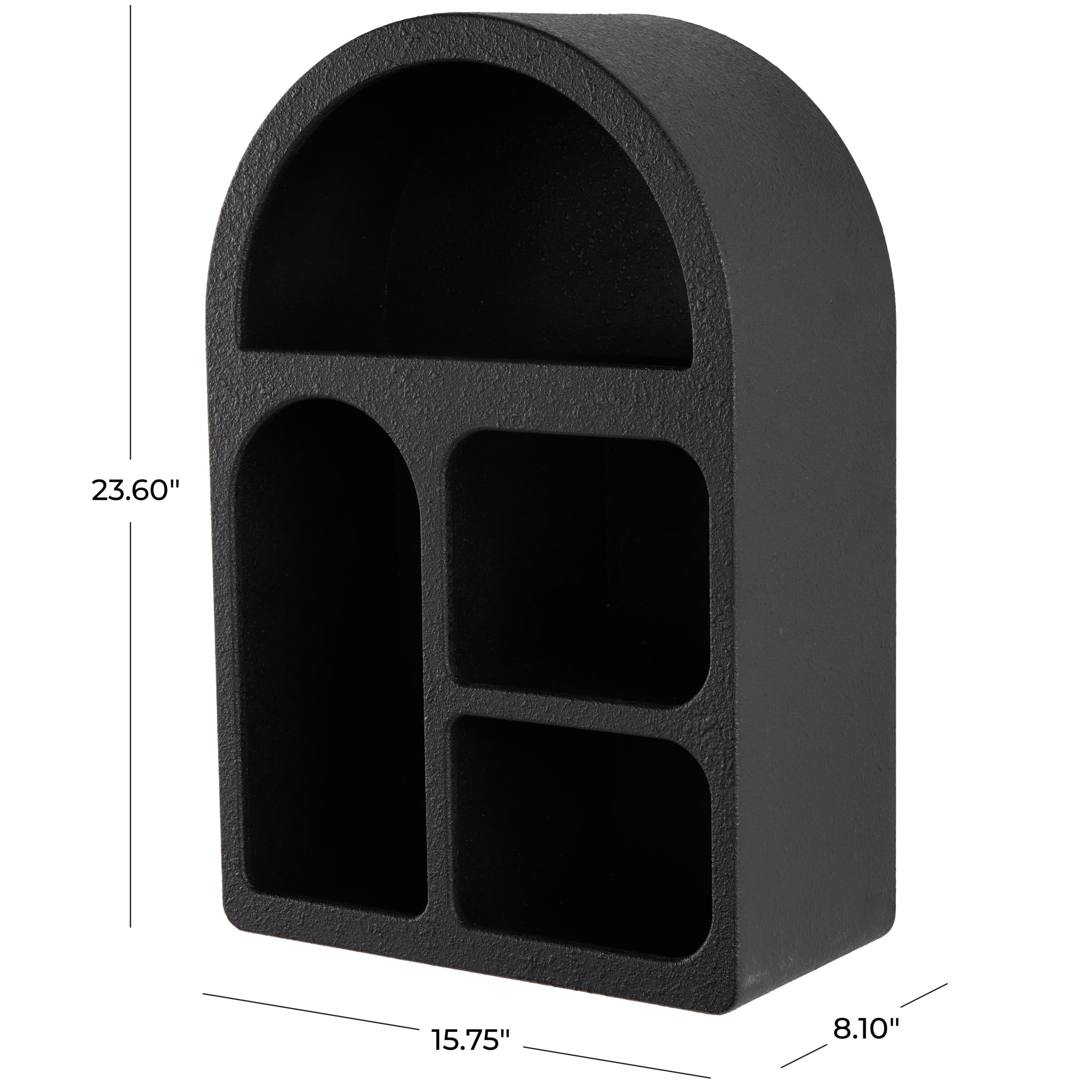 DecMode 16" x 8" Arched 4-Tier Black Geometric Wall Shelf with Rounded Block Shapes