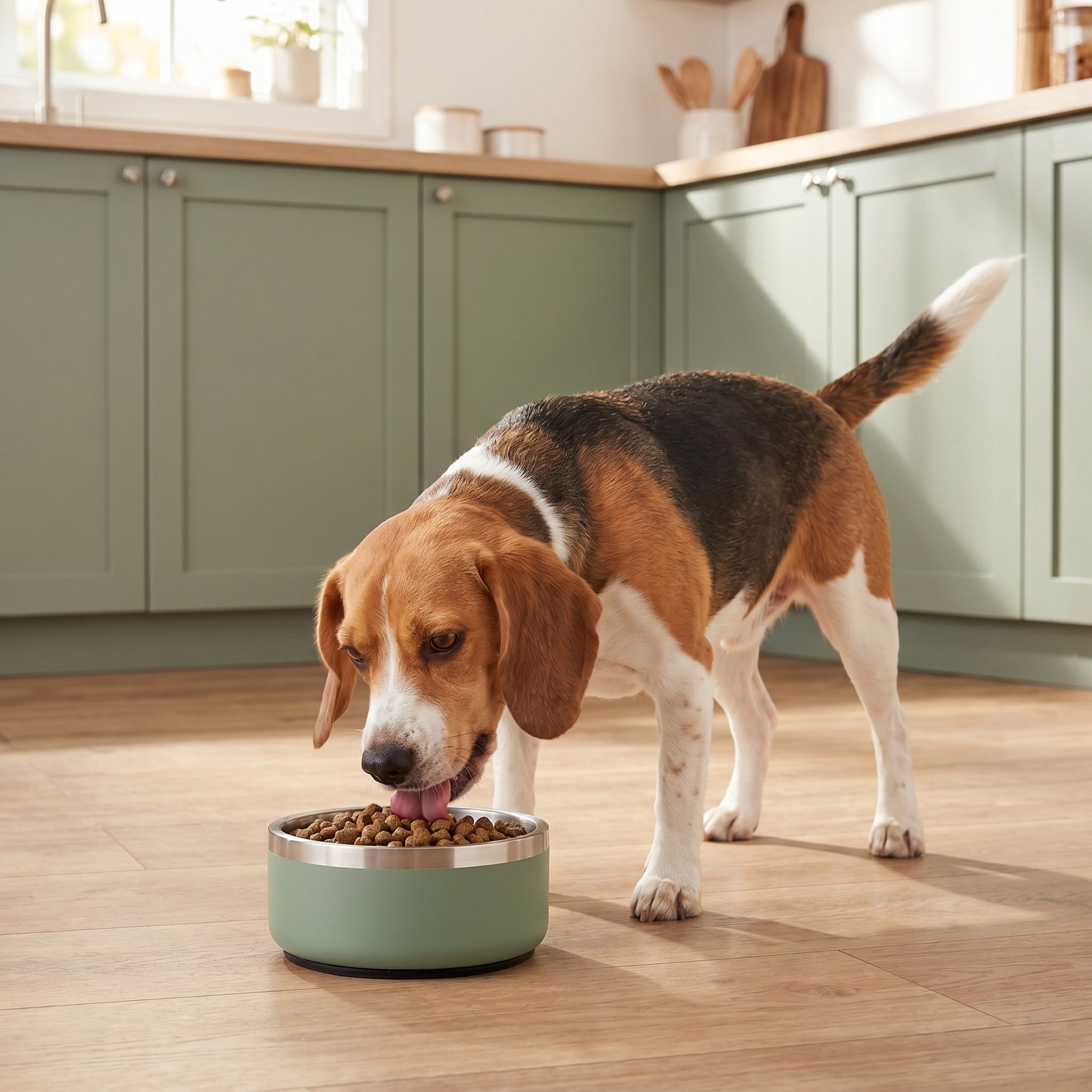 Vibrant Life Medium 4-Cup Stainless Steel Double Wall Pet Bowl, Sage
