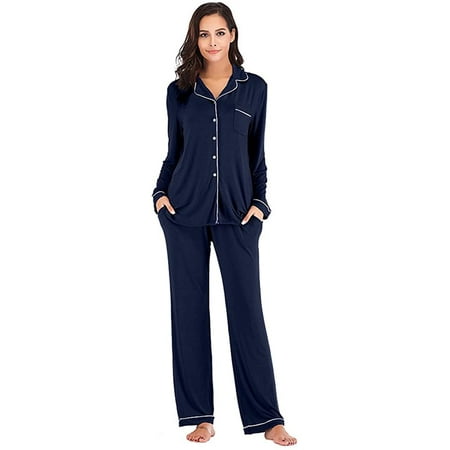 Pajama Set for Women Super Soft Long Sleeve Sleepwear Women’s Button ...