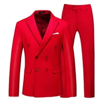 IYTR Men's 3-Piece Pinstripe Suit Classic Tailored Jacket with Intricate Buttons Matching Trousers Red XXL