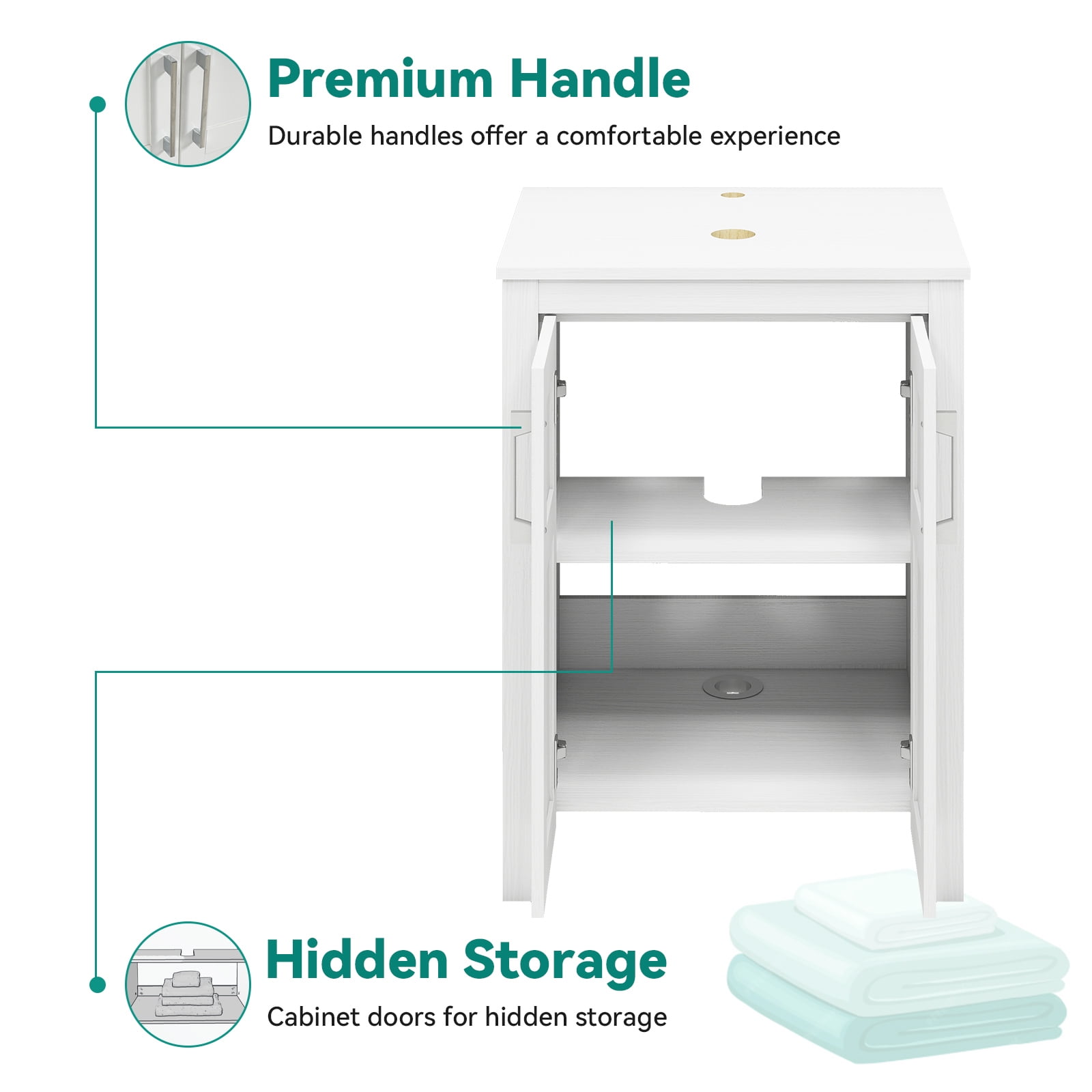 ELECWISH 24 Inches Traditional Bathroom Vanity in White Finish, Single Bathroom Vanity with Top and 2-Door Cabinet