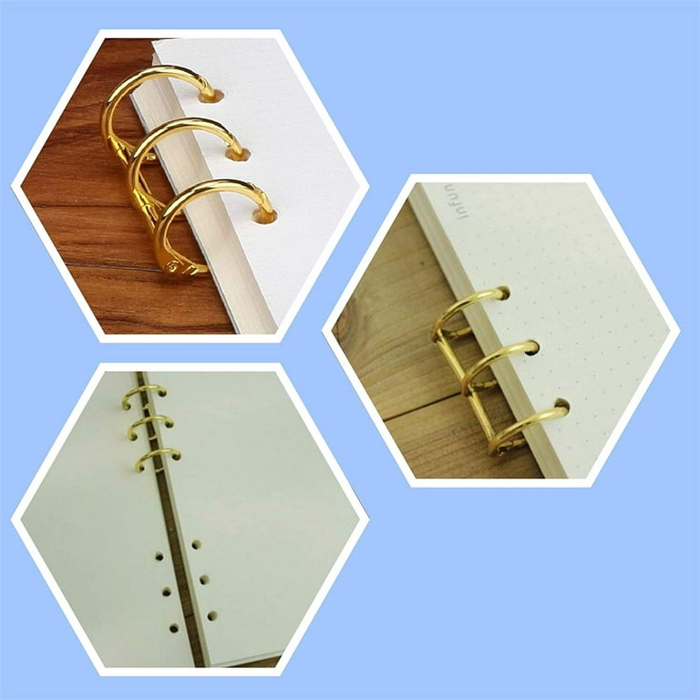 3 Holes Gold Loose Leaf Binder Book Rings on Post, 3/4 Inside Diameter  Snap Split 3-Hinged Rings for DIY Travel Diary, Diary, Binding Spines  Combs