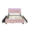 thumbnail image 3 of Imerelez Queen Size Upholstered Platform Bed with LED Frame, Twin XL Size Trundle, and 2 Drawers - Pink Linen Fabric, 3 of 7