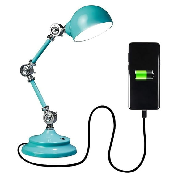 LED Desk Lamp Turquoise - ClearSun Tech, 3 Brightness, USB Port, Adjustable - Reading, Office, Bedroom Lighting
