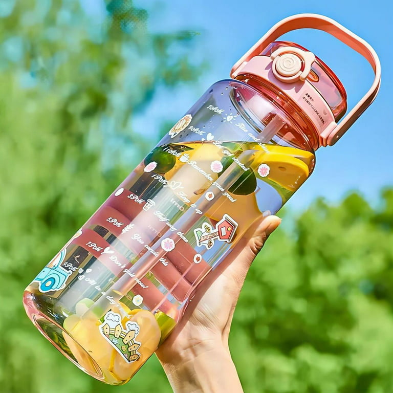 Plastic Leakproof High-Temperature Resistant Portable Multipurpose 2000Ml Water  Bottles With Straw Time Marker 