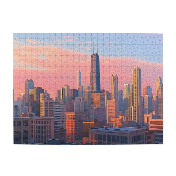 500 PCS Sunset Chicago 500 Piece Puzzle For Adults,Brain Challenge,Scenery Photography,Ideal For Relaxation And Family Fun,Modern Art Scenery Wooden Puzzle For Home Wall Decoration