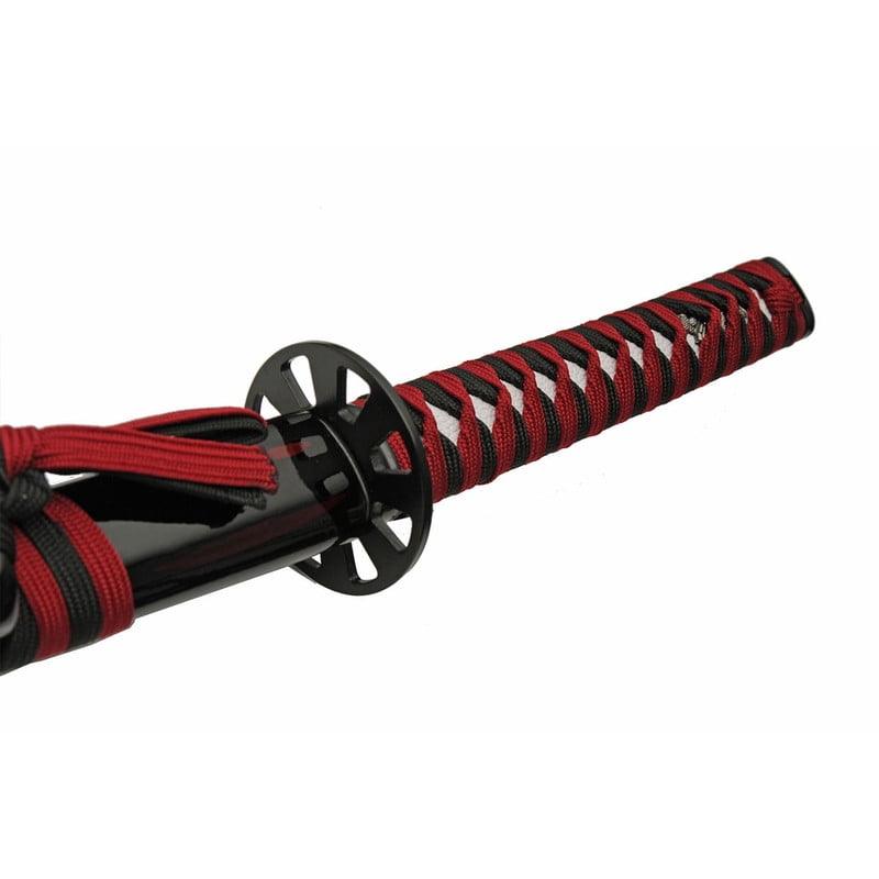 SZCO 39 Inch Decorative Samurai Style Sword Red Black Blade Carbon Steel 1045 Wood Scabbard Display Collectible Traditional Design Home Decor