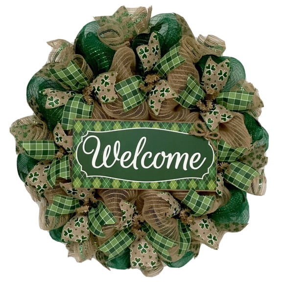 Irish Welcome Wreath St Patrick’s Day or All Occasion Handmade Deco Mesh