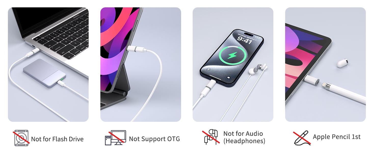 Lightning to USB C Adapter Compatible with Phone, Pad, Support Charging, Not for Audio, Type C Charger Connector